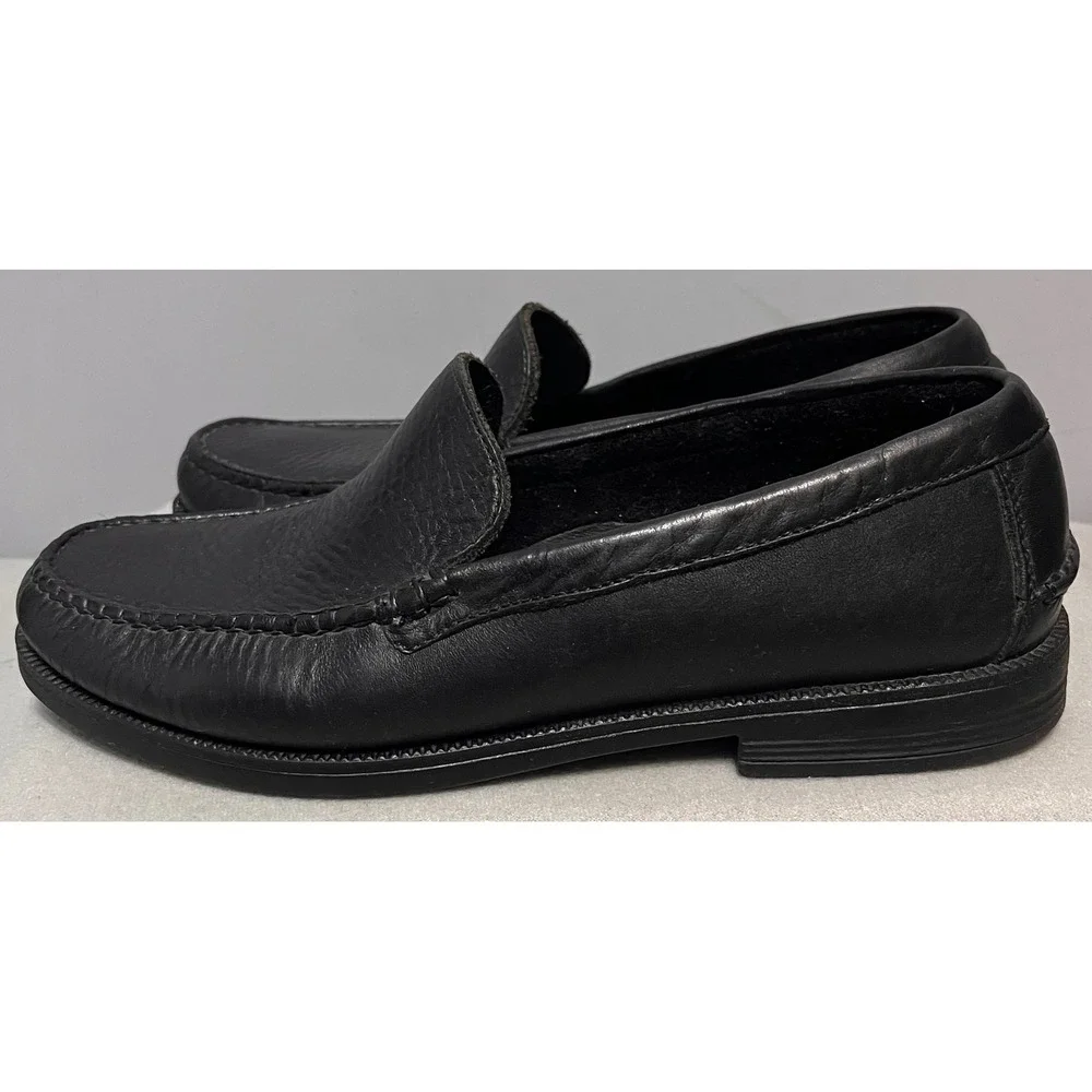 Hush Puppies Alex Mens Black Pebbled Leather Moc Toe Slip On Loafers Shoes 9M